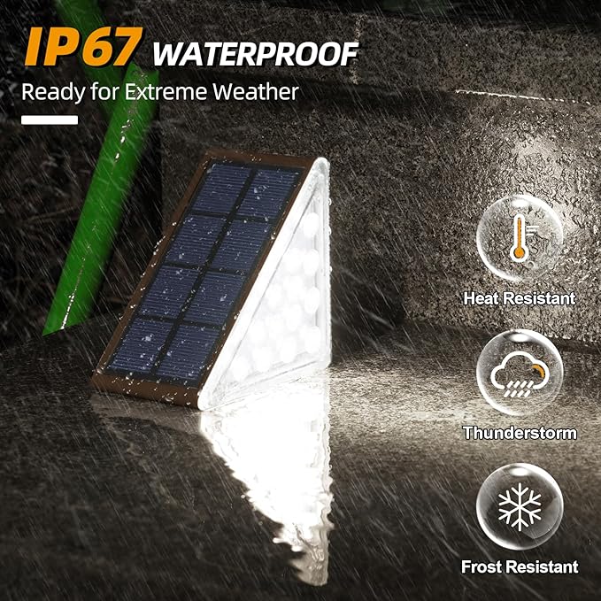 NIORSUN Solar Step Lights for Outside, Solar Stair Lights Outdoor Waterproof IP67 Auto On Off, Cool White, Outdoor Lights for Steps,Stair,Patio,Yard,Porch,Front Door,Sidewalk,Deck Decor,Brown, 8 Pack