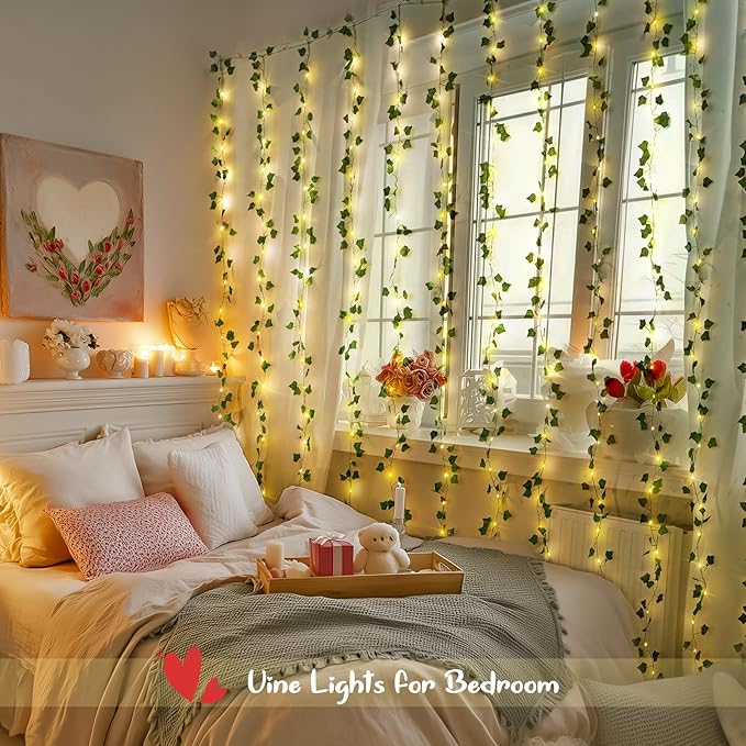 JMEXSUSS Vines Lights for Bedroom, 9.8ft x 9.8ft with Remote, 300 LED Fairy Lights with Vines, Artificial Ivy Curtain Light for Wall Dorm Wedding Indoor Decor