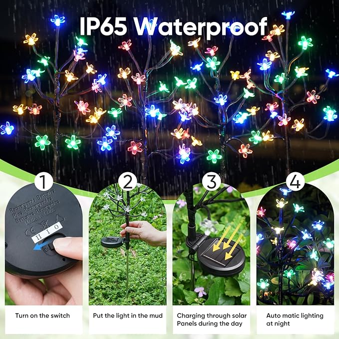 Solar Garden Lights Outdoor,Solar Lights Outdoor Decorative Waterproof for Outside 6Pack, 120Led Solar Flowers Garden Decor, Yard Pathway,Patio Fairy Decorations,Gardening Gifts for Women Mom
