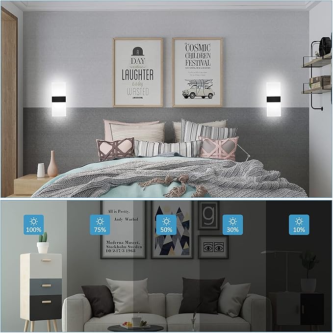 Lightess Modern Wall Sconce Dimmable Sconce Wall Lighting 12W Black Indoor Wall Lamp Acrylic Wall Mounted Lighting Fixture for Bedroom Living Room Hallway, Cool White