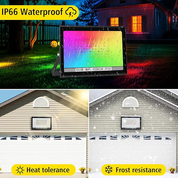 T-SUN RGB Flood Lights Outdoor, 1000W Equivalent Color Changing Landscape LED Light with APP & WiFi & Remote Control, Waterproof Floodlight with 16 Million Colors, Timing, Music Sync (100W-6Pack)