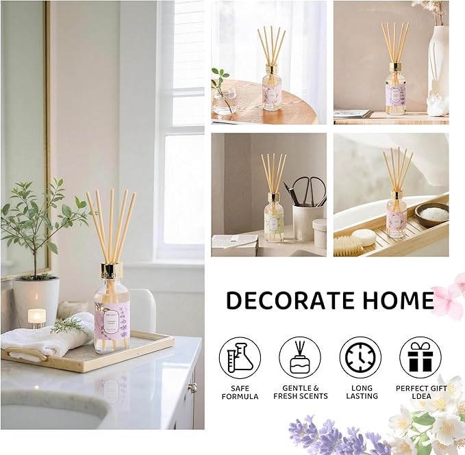 Airkeep Reed Diffuser Oil Set with Reed Sticks,Jasmine Lily Aromatherapy Oil Scent Diffuser for Home Office Bathroom Decoration Perfume and Gifts 3.38 oz/100ml