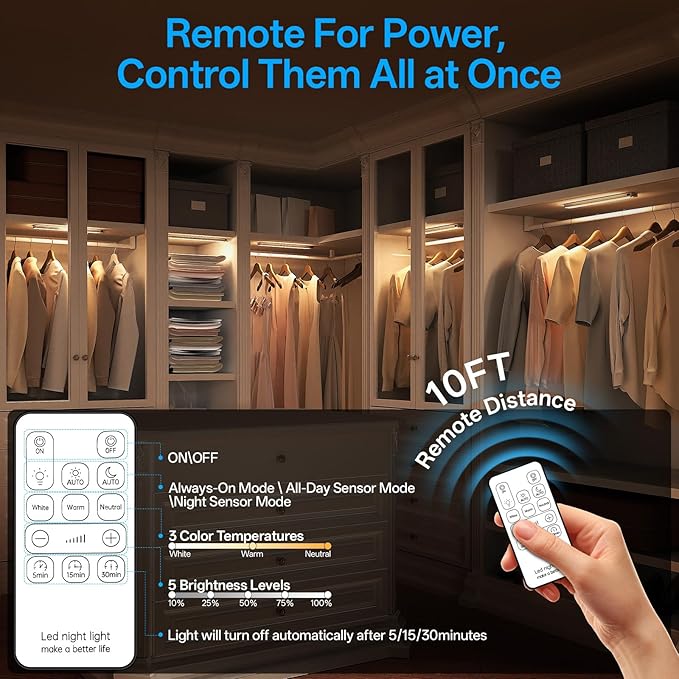 14.2inch Under Cabinet Lighting Wireless,Rechargeable Motion Sensor Light Indoor,3 Colors Dimmable,Magnetic Closet Lights with Remote,Under Counter Lights for Kitchen,Silver 5Pack