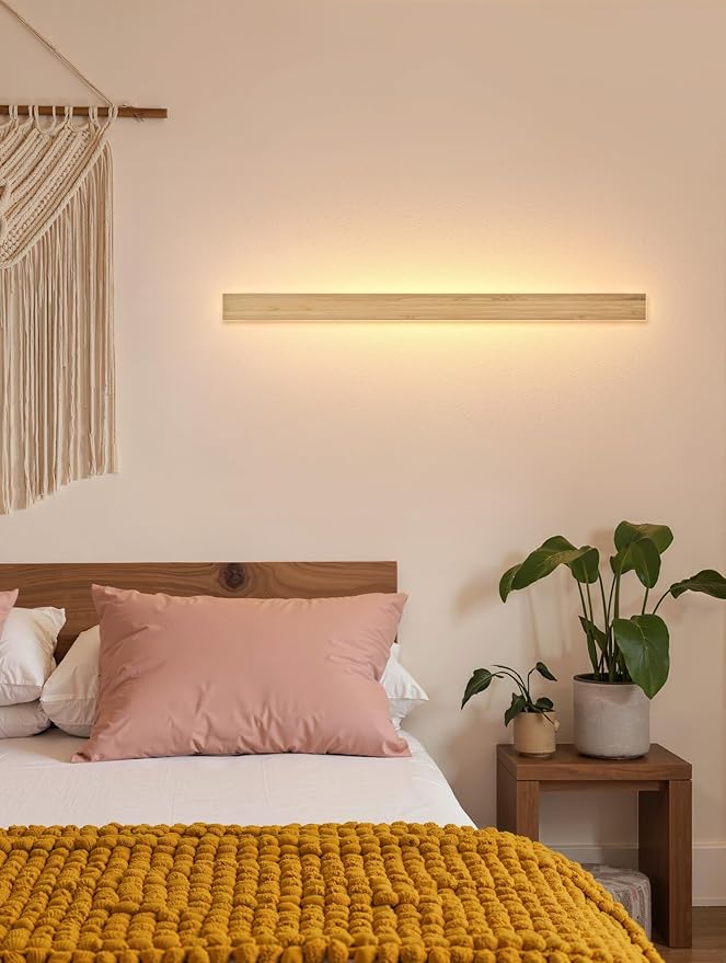 1 Pack Modern Plug in Long Wall Sconce 39.3‘’ LED Bamboo Wall Lights 31W Long Strip Indoor Wall Lamp 3000K with 6.5FT Plug in Cord and On/Off Switch on The Cord for Living Room Hallway Stairwell