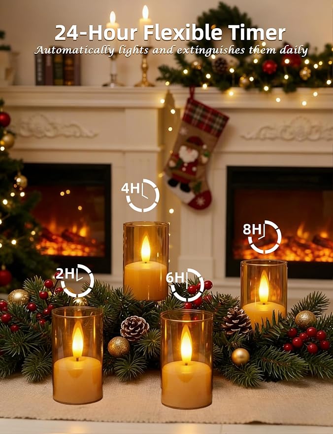 Rechargeable Acrylic Flameless Candles with Remote Timer, Flickering Warm White Tealights, Ideal for Home Decor Weddings Parties, Restaurants(Amber,Set of 6)