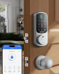 DESLOC B200 Fingerprint Smart Lock with 2 Knobs, Keyless Entry Front Door Lock Set, Electronic Keypad Deadbolt, App Control, Auto Lock, Long Battery Life,Silver