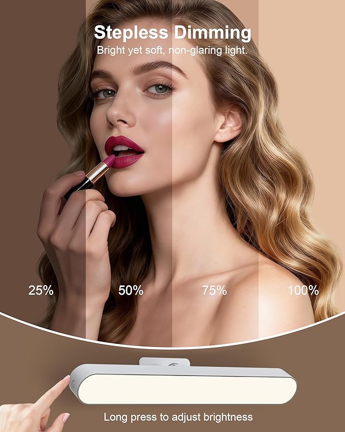 LED Vanity Lights for Mirror, White Wireless Makeup Mirror Lights with 4000mAh Battery, 3 Color Temperatures & Dimmable, Magnetic 360° Rotation, Stick On Design for Bathroom & Vanity