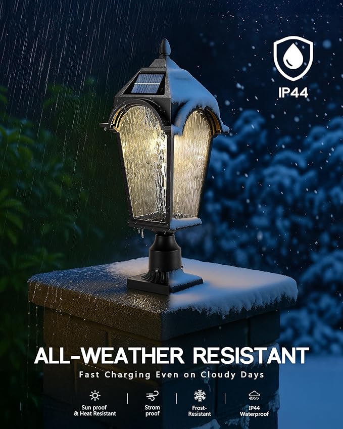 FEMILA Outdoor Post Lights Solar Powered, 22" Dusk to Dawn Aluminum Glass Solar Post Light Fixtures for Yard Pathway Entrance, 4FYX90PM-SL BK