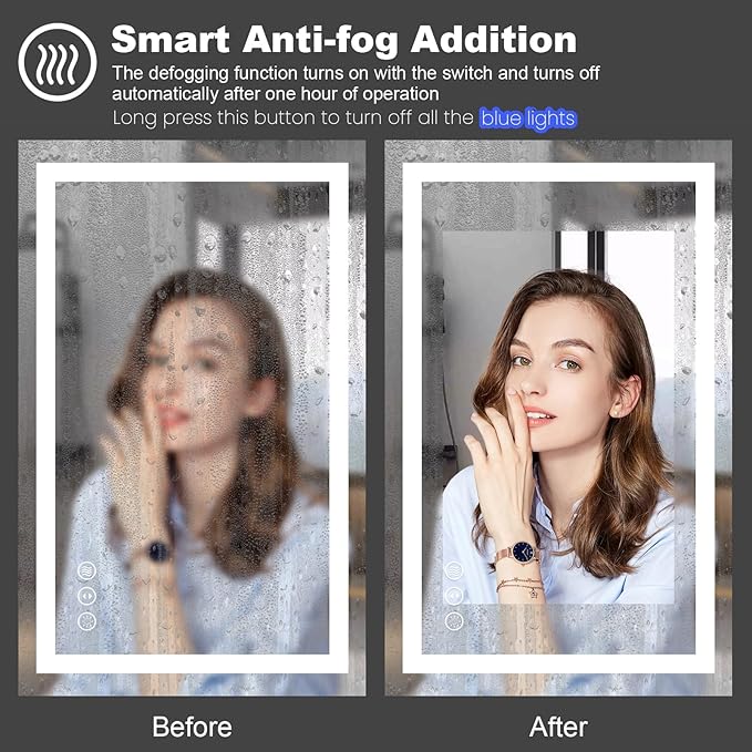 Amorho LED Mirror for Bathroom, 72''x 40'' with Front and Backlight, Large Dimmable Wall Mirrors with Anti-Fog, Shatter-Proof, Memory, 3 Colors, Double LED Vanity Mirror