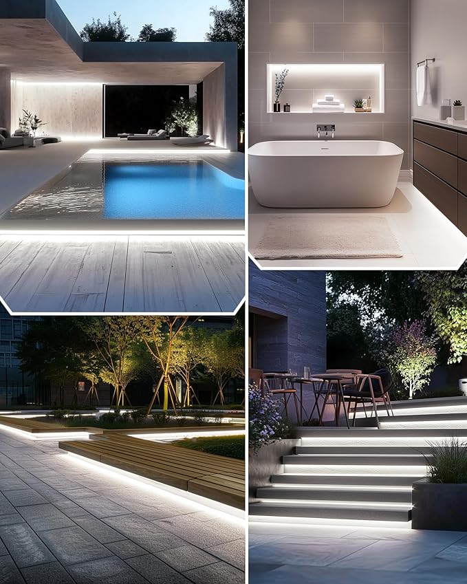 Outdoor COB LED Strip Lights Waterproof White 5000K, 16.4ft IP67 24V Tape Light High Density, 2560 LEDs, 305 LM/FT, CRI 90+, Lighting for Bathroom,Backyard,Garden,UL Listed(Power Source Not Included)