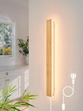 1 Pack Modern Plug in Long Wall Sconce 23.6‘’ LED Bamboo Wall Lights 18W Long Strip Indoor Wall Lamp 3000K with 6.5FT Plug in Cord and On/Off Switch on The Cord for Living Room Hallway Stairwell