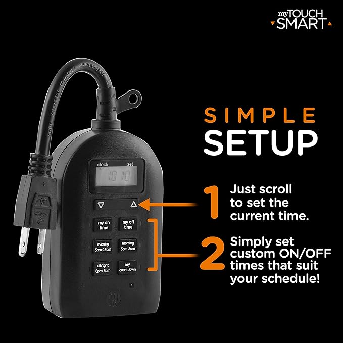 myTouchSmart 26898-P1 Indoor/Outdoor Weather Resistant Digital Plug-in Timer, Custom Presets