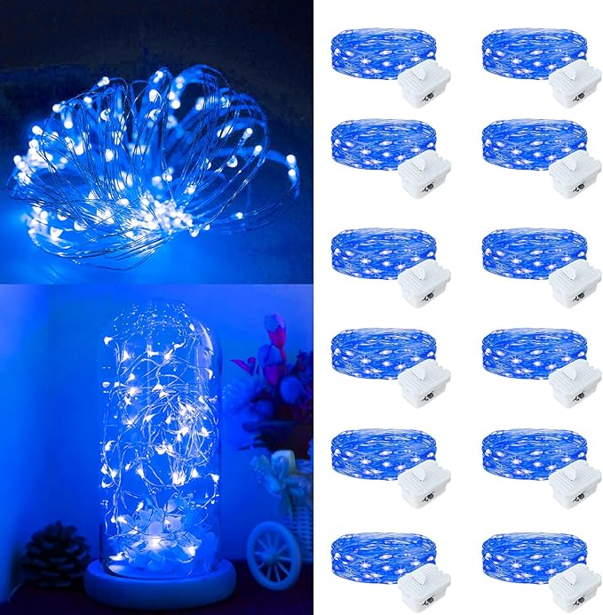 12Pack Fairy Lights Battery Operated, 7ft 20 LED 3 Modes Speed Twinkle Mini String Lights Waterproof Silver Wire Firefly Starry Lights for Mason Jars Wedding Party Christmas Decorations