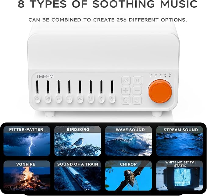 4-in-1 Sleep Sound Machine with White Noise & 8 Nature Sounds, Bluetooth Speaker, Night Light & Aroma Diffuser with Timer for Baby, Kids and Adults (White)