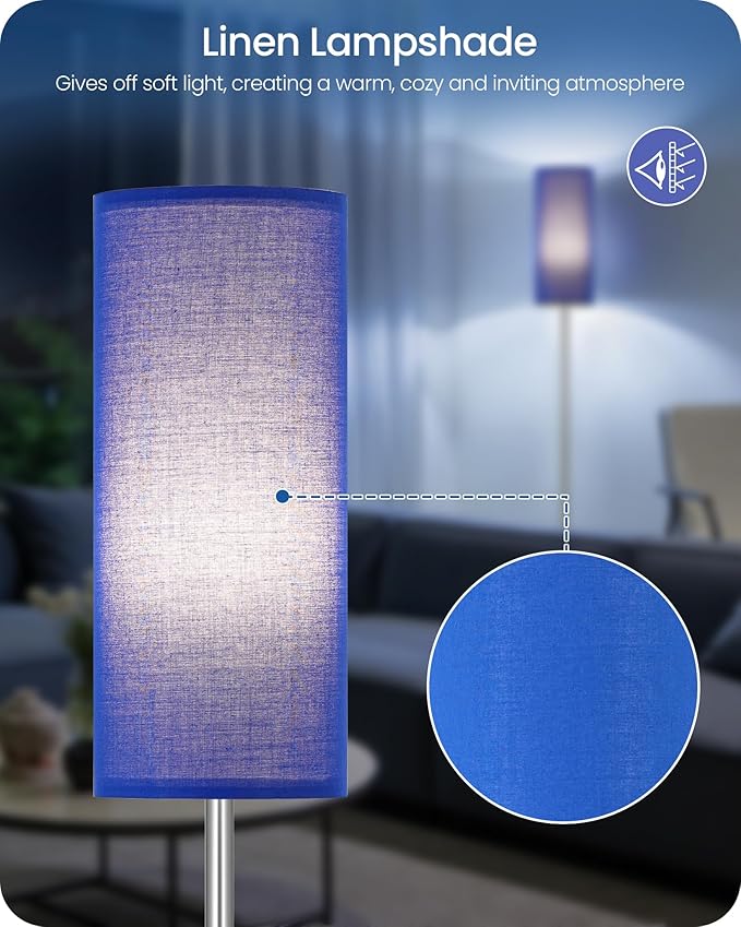 Dimmable Floor Lamps for Living Room with Remote and Foot Switch, 64.4” Modern Standing Tall Lamp, Corner Lamp for Bedroom, Office, Bulb Included, 3000K-6500K, Blue and Silver, FCC Listed SU06LD05W1