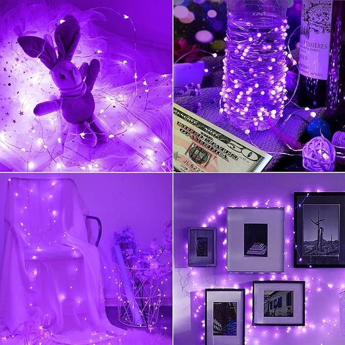 Battery Operated LED UV Black Lights, 33FT 100 Units 2835 LED UV Lamp Beads 8 Modes Flexible Blacklight Fixtures Fairy String Lights with Remote for Fluorescent Party Stage Body Paint Halloween Décor