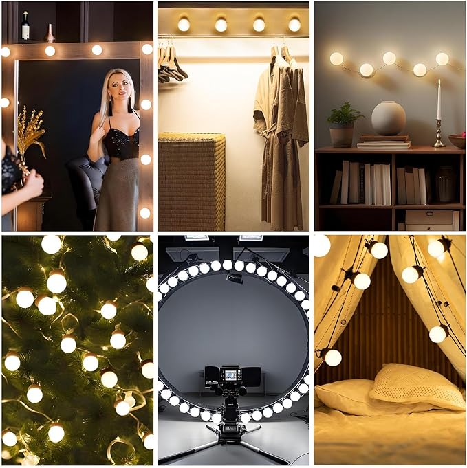 LED Vanity Lights for Mirror, Consciot Hollywood Style with 10 Dimmable Bulbs, Adjustable Color & Brightness, USB Cable, Stick on for Makeup Table Dressing Room Mirror