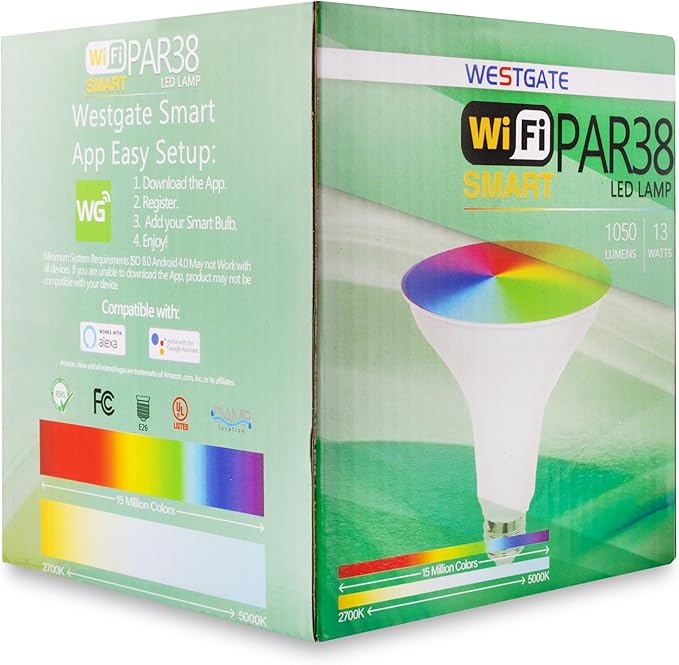 Westgate TC-PAR38 Smart LED Lamp, Smart Light Bulb, Compatible with Alexa, Works with Google Home, E26 Light Bulb (PAR38 13W)
