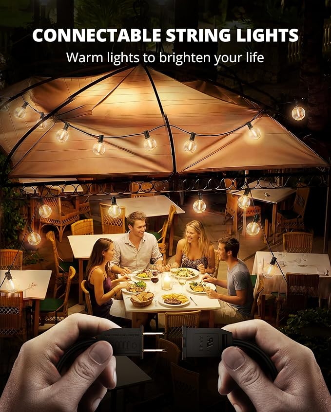 VIPAR Outdoor String Lights, 30FT 13 G40 Bulbs Patio Lights Outdoor Waterproof, Shatterproof Connectable LED Outside Hanging Light for Balcony, Backyard, Porch, Garden, Deck, Bistro, 2700K Dimmable