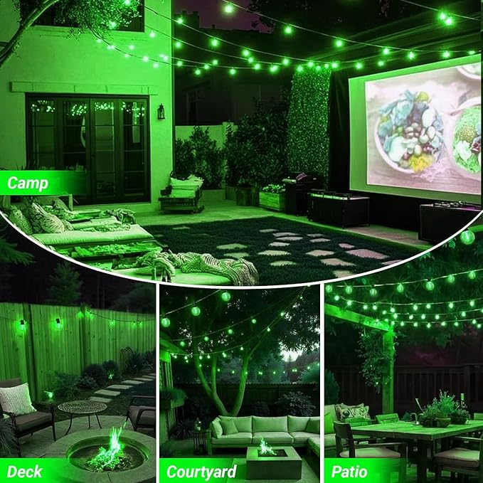 LAMPHOME 4Pack Green St. Patrick's Day LED Outdoor String Lights, 26Ft Patio Lights with 12+1 Edison Shatterproof Bulbs(1 Spare), Irish Theme Connectable Lights for Backyard Porch Party Outside Decor