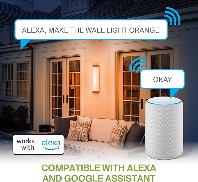 ASD 24 Inch Smart RGBW LED Outdoor Sconce Lights - 23W 120-277V 2700-6500K Black Exterior Lighting Fixtures, Remote Control Alexa Exterior Lights for House, Patio Wall Light Fixture ETL 2 Pack