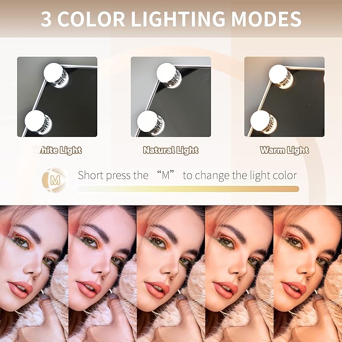 Makeup Vanity Mirror with Lights 13.77"x 11.81" LED Makeup Mirror Detachable 10X Magnification, Hollywood Make Up Mirror with Lighting, Smart Touch, Rechargeable,360° Rotation, (White)