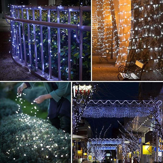 Indoor Christmas String Lights - 220 LEDs 82ft/25m 8 Modes End-to-End Plug in Outdoor Waterproof Decorative Fairy Twinkle Halloween Light for New Year/Tree/Wedding/Thanksgiving Day/Patio - Cool White