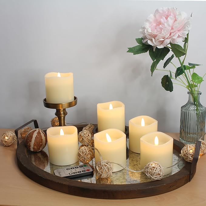 Stonebriar 6 Count Ivory Real Wax 3x3 Flameless LED Pillar Candles with Remote and Timer