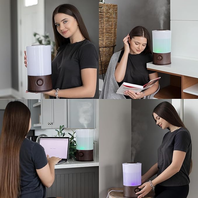 BlueHills Premium Set of Two Large 5000 ML XL and 2000 ML Essential Oil Diffusers Humidifier Combo for Large Room Home with Décor LED Lights Great Gift – Value Pack of White and Dark Wood Grain