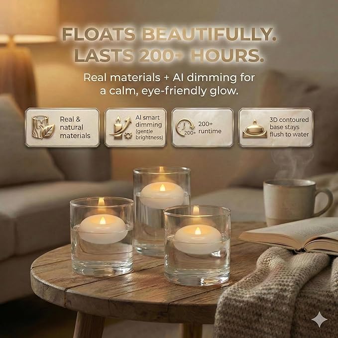 Aignis 48 Flameless LED Floating Candles, 3-Inch Plastic Battery Operated Tealights, Glow Time Over 200 Hours, Cozy Romantic White Light, Suitable for Pool/Bathtub/Hot Bath/Wedding Centerpiece Decor