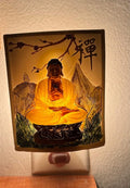 Zen Buddhist Night Light, Decorative Wall Plug-in, Asian Meditation Scene Art