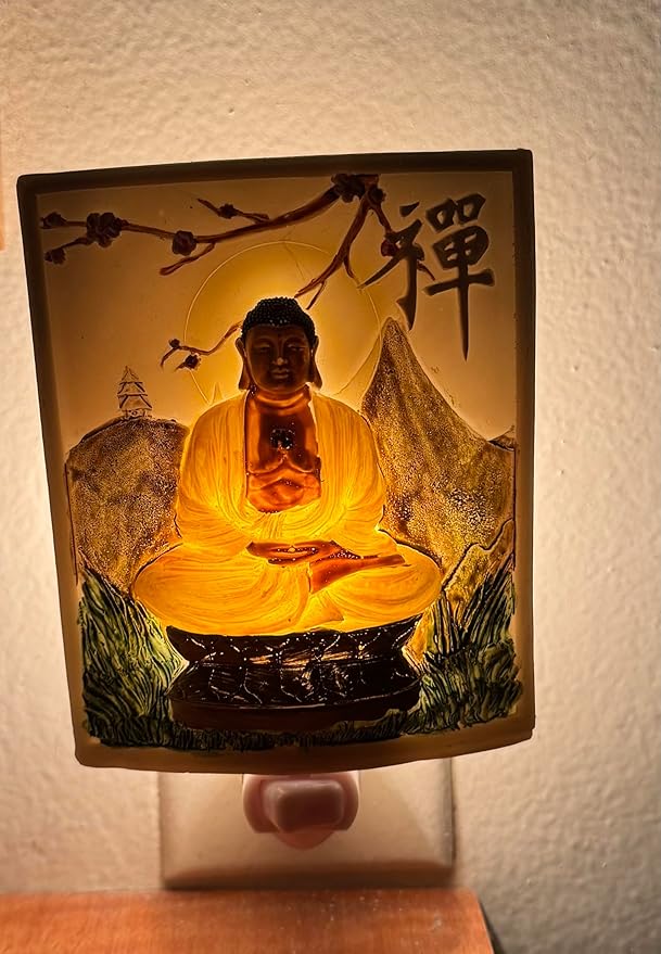 Zen Buddhist Night Light, Decorative Wall Plug-in, Asian Meditation Scene Art