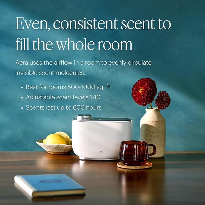 Aera Waterless Essential Oil Diffuser for Large Rooms (500–1000 Sq Ft) + Wi-Fi App & Alexa Control – Hypoallergenic Luxury Home Scent System (Fits 25mL Capsules –Sold Separately) – White
