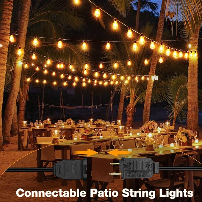 GLUROO String Lights for Outside 120FT, 60+4 Pcs Vintage Bulbs LED Outdoor Edison String Lights Waterproof, Shatterproof Connectable Patio Lights Outdoor, Dimmable Hanging Lights for Backyard,Bistro