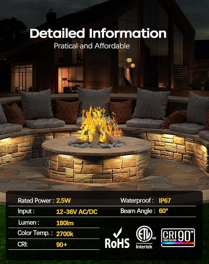 10 Pack 7 Inch Landscape Lighting, 2.5W Hardscape Step Lights 12V-36V AC/DC, Low Voltage Outdoor Step Lights, Retaining Wall Lights, IP67 Waterproof Pavers Lights 2700K