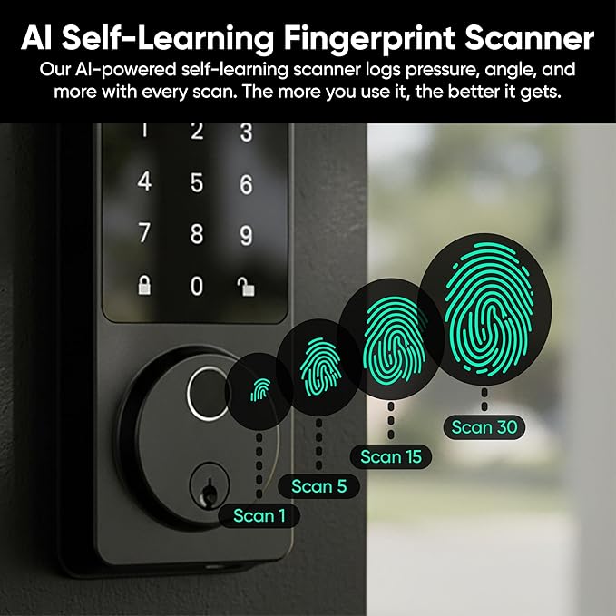 Wyze Auto-Lock Bolt v2, Fingerprint Keyless Entry Smart Lock, AI Learning Scanner with Wi-Fi Front Door Lock Deadbolt, Auto-Lock, 8 Months Battery, BHMA2, IP53, Anti-Peep Keypad, Backup Keys