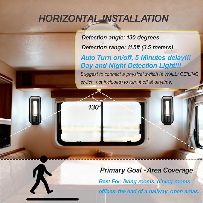 Dream lighting LED Motion Sensor Light and Switch Combo for RV Marine Boat, 1.7inch Waterproof Aisle Light Stairway Courtesy Light, 4000K Soft White Lighting, 12 Volt 0.3 watt, 10 lumes (1 Light)