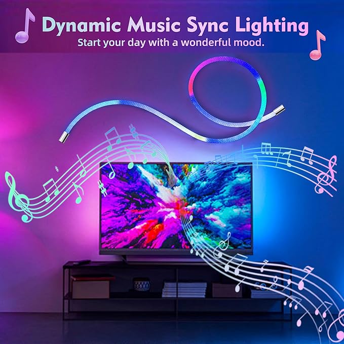 6.56ft LED Neon Rope Lights, Waterproof Music Sync Strip Lights with Remote & APP Control, USB-Powered Flexible Lighting for Christmas Halloween Decor, Gaming Room Bedroom Indoor Outdoor Decoration
