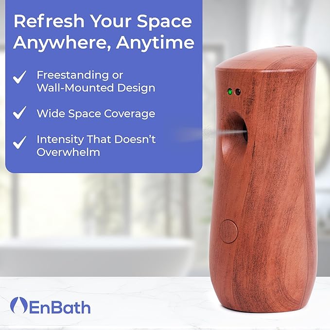 Automatic Air Freshener Spray Dispenser: Automatic Spray Dispenser with Elegant Wood Design for Commercial or Home Use (2-Pack), Battery Powered Free Standing or Wall Air freshener, Three Time Release
