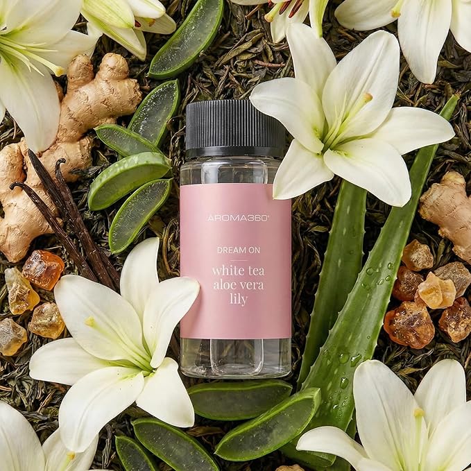 Aroma360 - Dream On Fragrance Oil Blend | Hotel Inspired for Luxury Essential Oil Diffusers | Aromatherapy Scent Diffuser Oil | Serene White Tea, Healing Aloe Vera, and Warm Earthy Cedar - 50ML