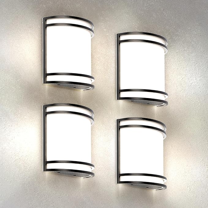 ASD LED Indoor Wall Mount Light Fixture - 8 Inch 15W Modern Interior Matte Black Dimmable Wall Sconce Light - ETL 3000K 4000K 5000K Adjustable - Hallway, Bedroom LED Wall Lights, 4 Pack