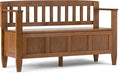 SIMPLIHOME Brooklyn Entryway Storage Bench - 48 inch Wide Solid Wood Hallway Bench in Medium Saddle Brown, Contemporary Mudroom Bench for Entry or Foyer with Lift-Up Lid and Spacious Hidden Storage