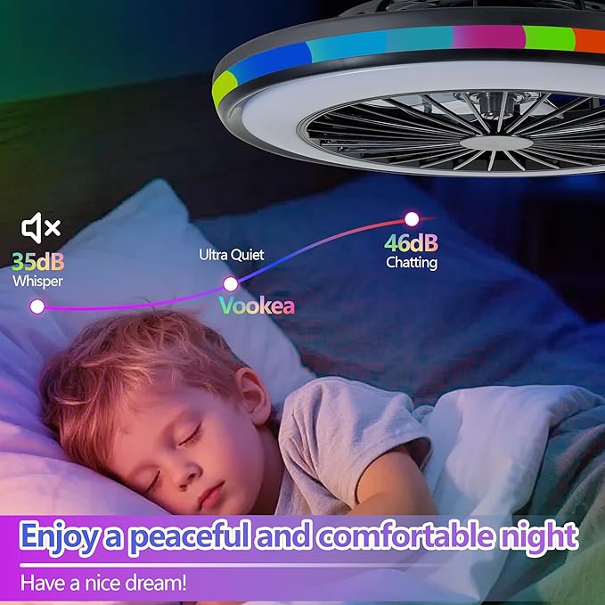 20" Modern LED Ceiling Fan Light, Smart Bladeless Ceiling Fans with Lights and Remote, RGB Bluetooth Fan Chandelier for Bedroom,Living Room, Office (20)
