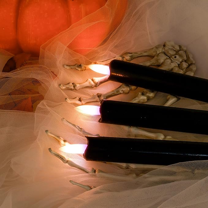 SHENSY Black Flameless Taper Candles with Remote & Timer – 6 Pack 9.64" Battery Operated Real Wax LED Candlesticks, Flickering Halloween Candle Lights for Fireplace, Party, Indoor Decor