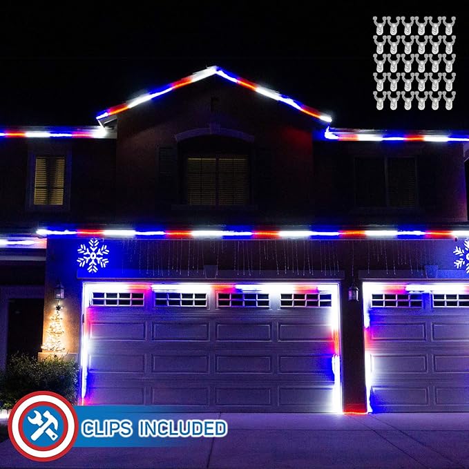 Russell Decor 200ft/60m Led Rope Lights Lamps Kit Indoor Outdoor Decorative Lighting for Patriotic 4th of July Memorial Day Decor Party Trees Patio Deck Flexible String Tube Lights- Blue Red White