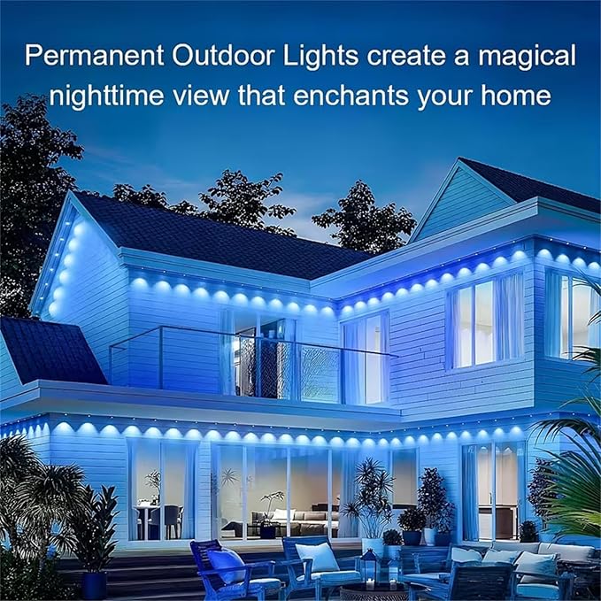 50FT Permanent Outdoor RGB Lights,Waterproof Smart LED Eaves Lights with App/Remote Control,for Christmas and All Holiday Decor,Daily and Accent Lighting,House Roof and Garden Lighting