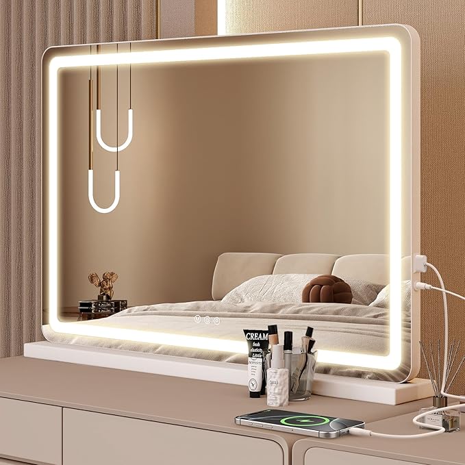 Sweetcrispy 23"x32" LED Vanity Mirror with Lights, Smart Makeup Mirror with Touch Control, 3-Color Lighting