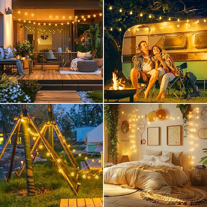 Minetom Crystal Globe String Lights Battery Operated - 33 ft 60 LED Globe Fairy Lights with Remote and 8 Modes, Waterproof for Bedroom Tent Loft Camping Porch Patio Party Wedding Decor, Warm White