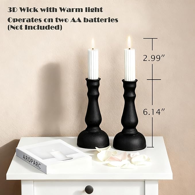 Aroparc Flickering Flameless Battery Operated LED Candles,Realistic All-Metal Candle Lights No-Melted, Room Decor, Home Decor - Matte 2pcs Short