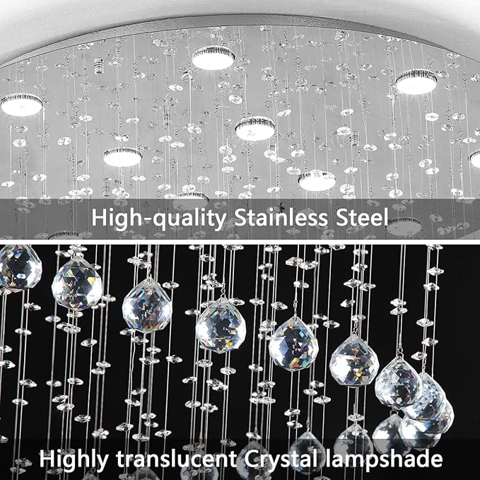 W40 x H118in Chandelier with LED Bulbs Glam Crystal Light Hight Ceiling Lighting Fixtures for Living Staircase Foyer Entryway